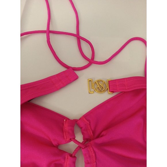 Women's Victoria's Secret Hot Pink Band Bikini Top Gold VS Closure Medium - Picture 7 of 9